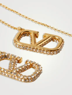 VLogo Pendant Threader Earrings With Crystals