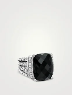 Wheaton® Ring In Sterling Silver With Black Onyx And Diamonds, 16mm