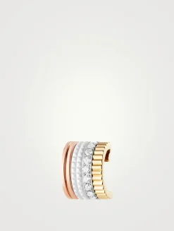 White Edition Quatre Clou De Paris Gold Clip Hoop Earring With Ceramic And Diamonds