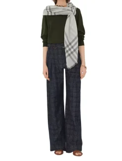 Wide Check Wool Scarf