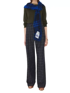 Wide Check Wool Silk Scarf