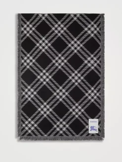 Wide Check Wool Silk Scarf