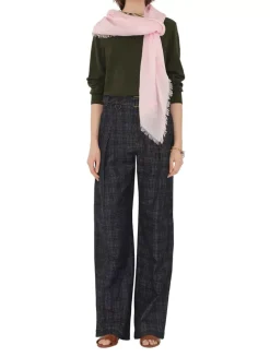 Wide Check Wool Silk Scarf