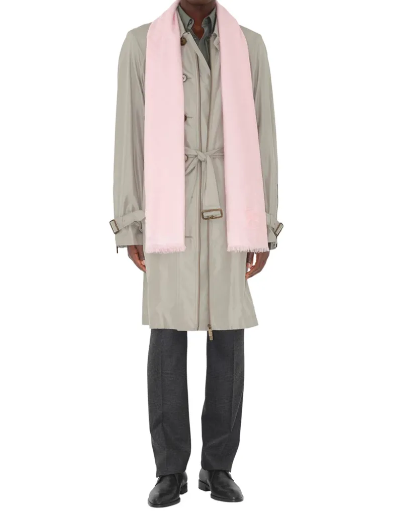 Wide Check Wool Silk Scarf