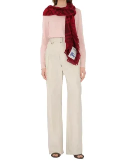 Wide Check Wool Silk Scarf