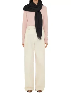 Wide Check Wool Silk Scarf