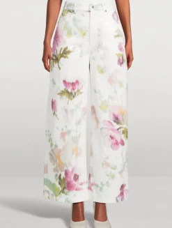 Wide-Leg Jeans In Floral Print