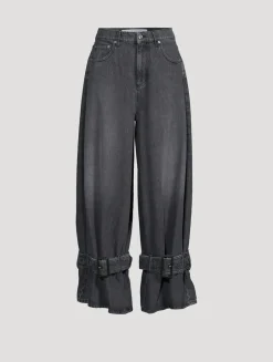 Wide-Leg Jeans With Buckled Cuffs