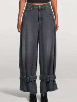 Wide-Leg Jeans With Buckled Cuffs