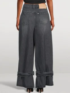 Wide-Leg Jeans With Buckled Cuffs