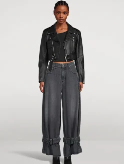 Wide-Leg Jeans With Buckled Cuffs