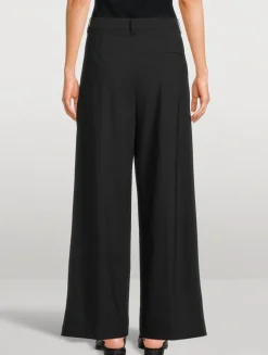 Wide-Leg Pleated Stretch Wool Trouser Pants