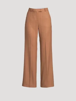 Wide-Leg Wool Trousers In Pinstripe Print