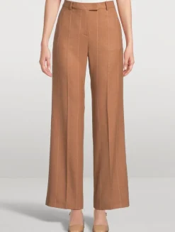 Wide-Leg Wool Trousers In Pinstripe Print