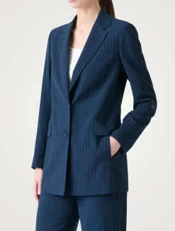 Wool Crêpe Blazer In Pinstripe Print