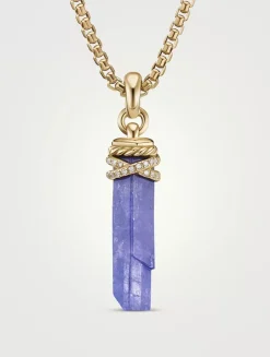 Wrapped Crystal Amulet In Tanzanite Crystal With 18k Yellow Gold And Diamonds, 46mm
