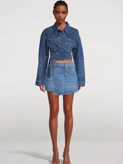 Wrapped Denim Mini Skirt