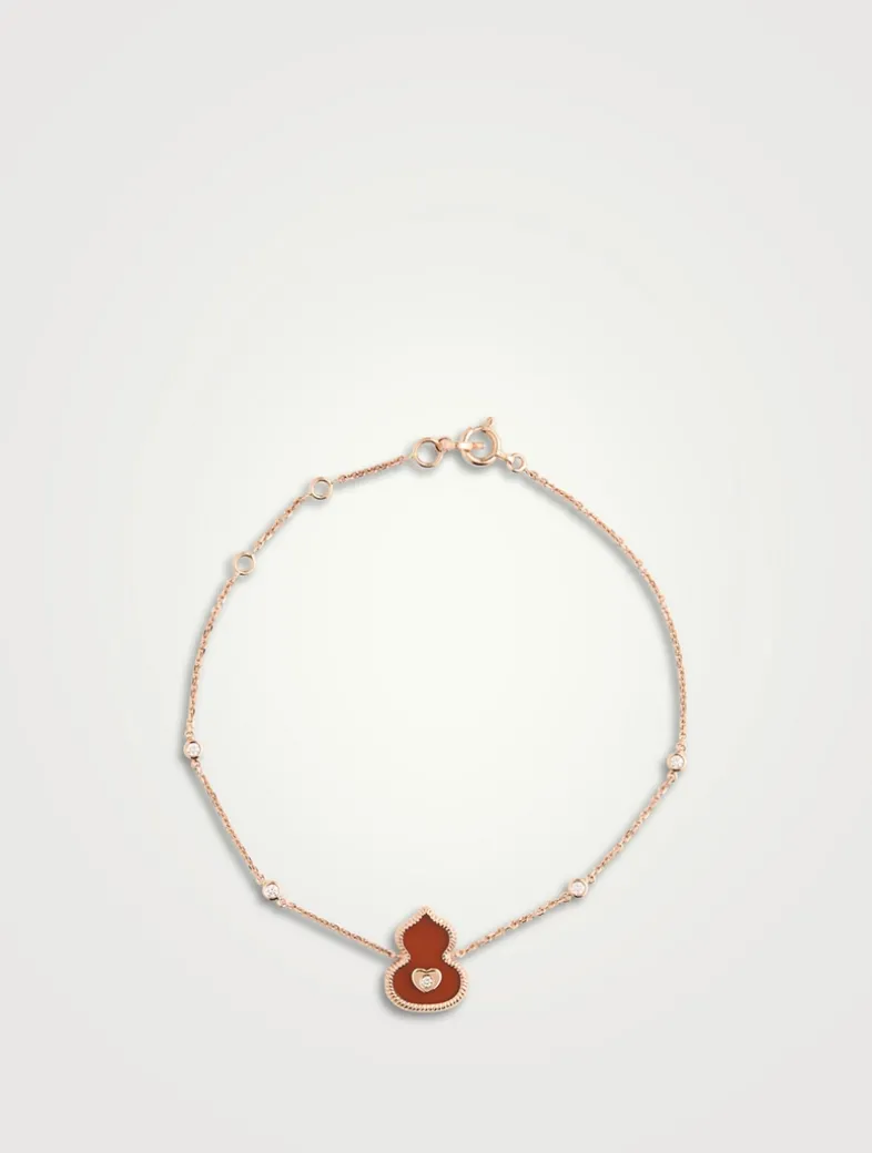 Wulu 18K Rose Gold Red Agate Bracelet With Diamonds