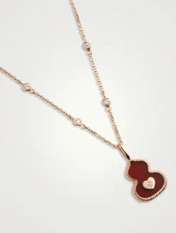 Wulu 18K Rose Gold Red Agate Necklace With Diamonds