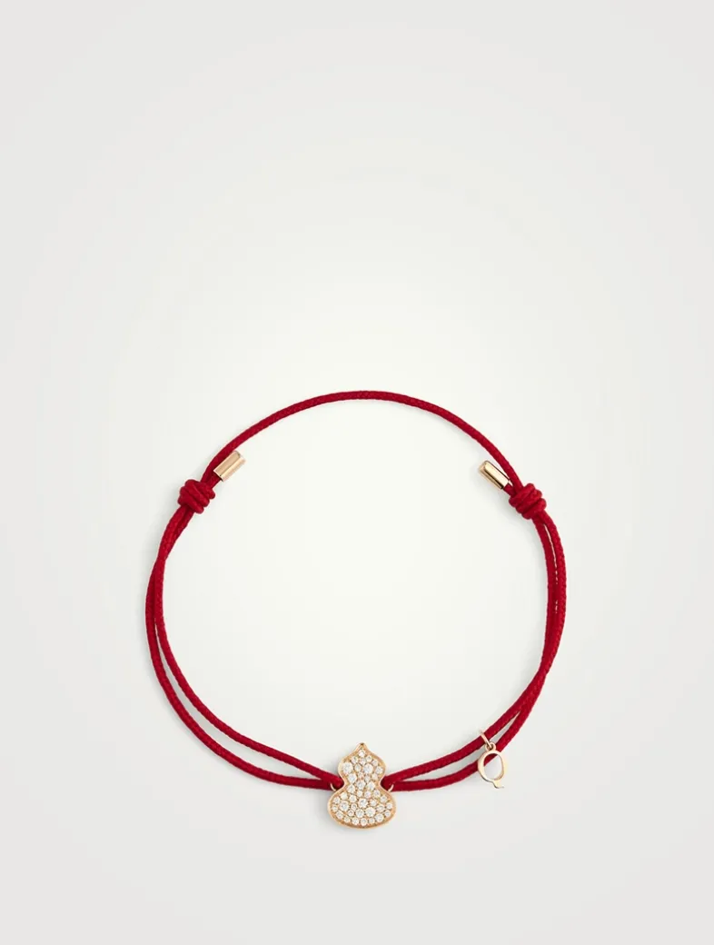 Wulu 18K Rose Gold Red Cord Bracelet With Diamonds