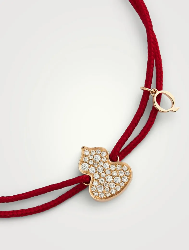 Wulu 18K Rose Gold Red Cord Bracelet With Diamonds