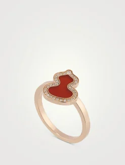 Wulu 18K Rose Gold Ring With Red Agate And Diamonds