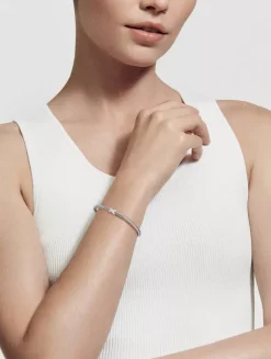 X Classic Cable Station Bracelet In Sterling Silver With Diamonds, 4mm