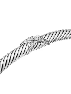 X Classic Cable Station Bracelet In Sterling Silver With Diamonds, 4mm