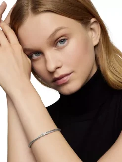 X Classic Cable Station Bracelet In Sterling Silver With Diamonds, 4mm