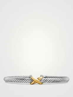 X Classic Cable Station Bracelet In Sterling Silver With 14k Yellow Gold, 5mm