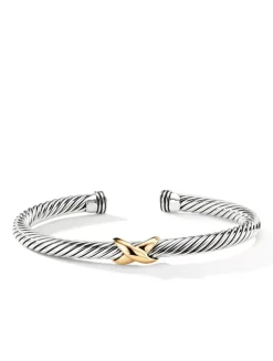 X Classic Cable Station Bracelet In Sterling Silver With 14k Yellow Gold, 5mm