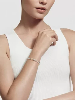 X Classic Cable Station Bracelet In Sterling Silver With 14k Yellow Gold, 5mm