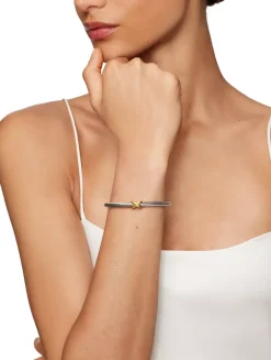 X Classic Cable Station Bracelet In Sterling Silver With 14k Yellow Gold, 5mm