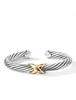X Classic Cable Station Bracelet In Sterling Silver With 14k Yellow Gold, 7mm
