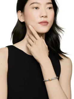 X Classic Cable Station Bracelet In Sterling Silver With 14k Yellow Gold, 7mm