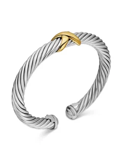 X Classic Cable Station Bracelet In Sterling Silver With 14k Yellow Gold, 7mm