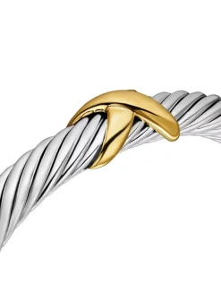 X Classic Cable Station Bracelet In Sterling Silver With 14k Yellow Gold, 7mm