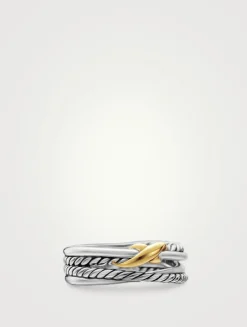X Crossover Band Ring In Sterling Silver With 18k Yellow Gold, 6mm