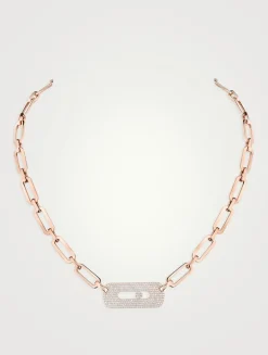 XL Move Link 18K Rose Gold Chain Necklace With Pavé Diamonds