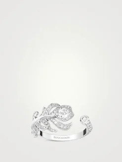 XS Plume De Paon 18K White Gold Ring With Diamonds