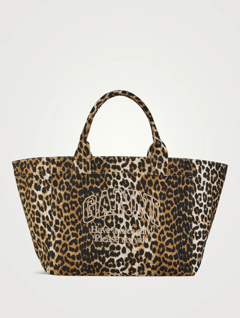 XXL Canvas Tote Bag In Leopard Print