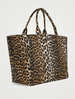 XXL Canvas Tote Bag In Leopard Print