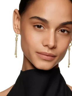 Zig Zag Stax™ Chain Drop Earrings In 18k Yellow Gold With Diamonds, 66mm