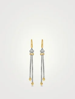 Zig Zag Stax™ Chain Drop Earrings In Sterling Silver With 18k Yellow Gold And Diamonds, 66mm