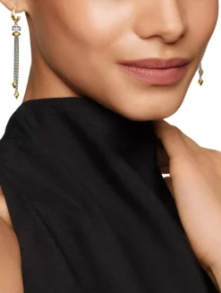 Zig Zag Stax™ Chain Drop Earrings In Sterling Silver With 18k Yellow Gold And Diamonds, 66mm