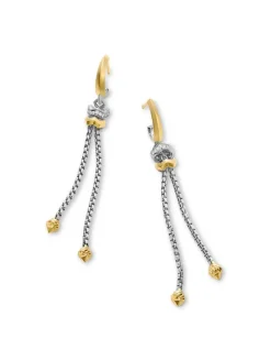 Zig Zag Stax™ Chain Drop Earrings In Sterling Silver With 18k Yellow Gold And Diamonds, 66mm