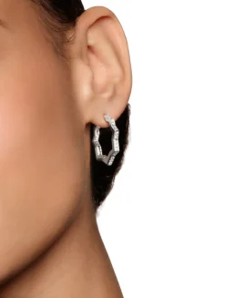 Zig Zag Stax™ Hoop Earrings In Sterling Silver With Diamonds, 22.8mm