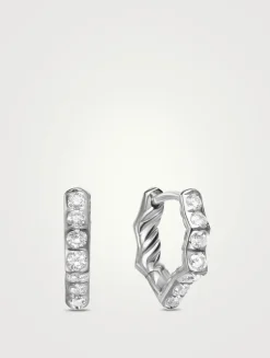 Zig Zag Stax™ Huggie Hoop Earrings In Sterling Silver With Diamonds, 13mm