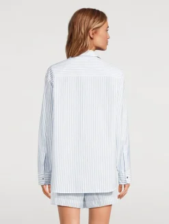 Zip-Front Shirt In Stripe Print