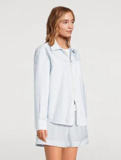 Zip-Front Shirt In Stripe Print